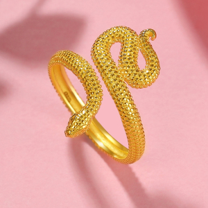 宏方捷足金999黄金灵蛇戒指5g金蛇形戒子生肖蛇开口指环女士