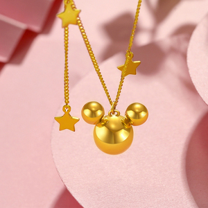 宏方捷卡通米奇项链5g黄金999足金米老鼠头五角星套链素金链子女