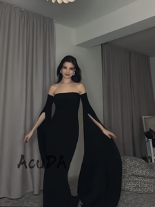 「AcuDA」魅力磁场 原创自制黑色收腰显瘦抹胸拖地长款连衣裙礼服