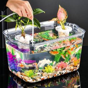 桌面缸塑料办公室客厅小型金鱼缸乌龟缸造景懒人养鱼水族箱生态缸