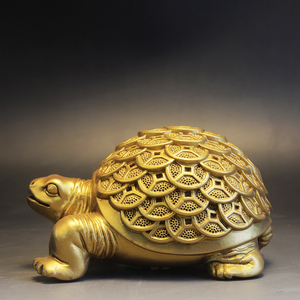 木雕金色金钱龟摆件乌龟实木家居办公室客厅玄关装饰高档工艺聚财