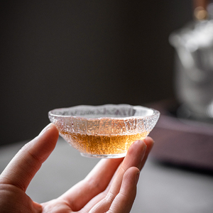 玻璃茶杯品茗杯日式锤目纹工夫茶小单杯加厚耐热透明主人杯斗笠杯