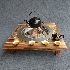 炭盆火盆架子老式铸铁烧烤取暖家用室内复古传统生铁实木烤火盆