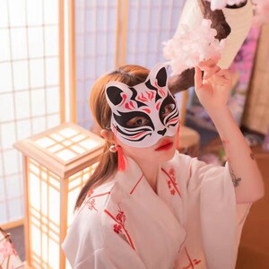 狐狸面具彩绘日式和风半脸古风汉服化妆舞会cos动漫猫脸狐妖面罩