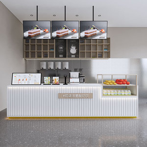 奶茶店吧台简约现代便利店收银台店铺前台蛋糕甜品水果店柜台定制