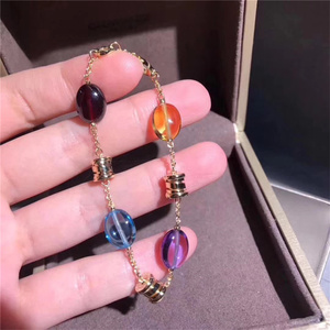 bvlgari/宝格丽彩宝手链18k玫瑰金白金镶钻带钻弹簧手链女 项链