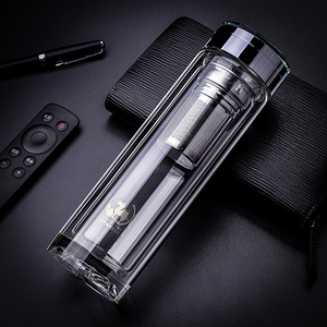 男士玻璃杯防摔茶水分离杯子高档耐热双层保温水杯水晶隔热泡茶杯