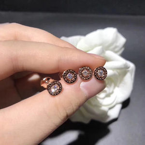 bvlgari/宝格丽圆盘单钻耳钉纯18k玫瑰金小蛮腰大号弹簧项链