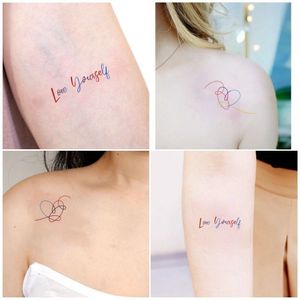 ins风彩色英文love爱自己纹身贴防水男女个性手腕锁骨文字贴纸