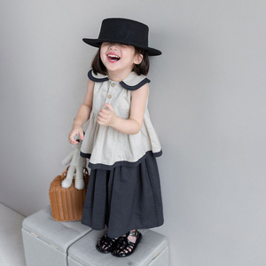 女童套装夏季2024新款洋气时髦韩版儿童娃娃领无袖小衫裙裤两件套