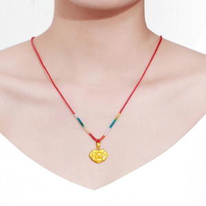 十二生肖虎金锁长命平安锁儿童吊坠黄金色小金虎项链女宝宝金饰