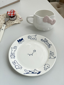波西塔塔大厂订单韩国ins可爱猫狗涂鸦陶瓷餐具西餐盘早餐盘家用