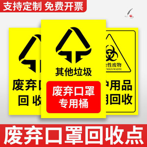 废弃口罩专用垃圾桶标识废弃口罩回收处专用桶标识贴纸新冠疫情防控