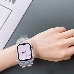 适用applewatch7苹果手表带iwatch65432代se冰川一体透明果冻壳纯色个性手表带男女潮运动智能iwatch八代表带