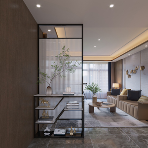 轻奢风家用入户客厅玄关置物架玻璃屏风一体现代创意简约餐厅隔断