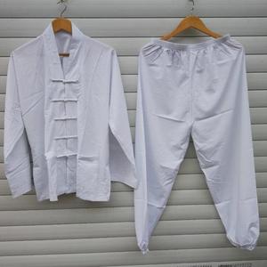 道教法器用品服装道袍道服对襟白褂短褂白色套装长袖夏季薄款
