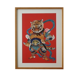 定制皇小小虎门神客厅虎年水墨年画十二生肖玄关电箱装饰画竖画