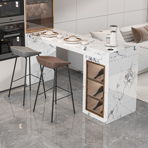 岩板吧台家用轻奢靠墙桌子简约现代小户型客厅隔断酒柜吧台桌一体