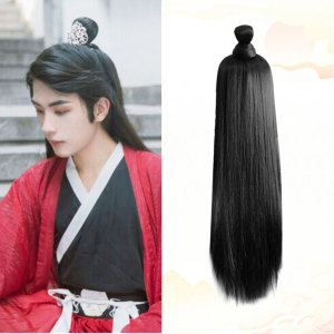 古装假发一体式男款半头套披发古风日常汉服黑长古代公子日常发髻