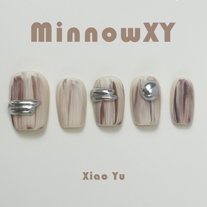 【木语银辉】MinnowXY2024年新款纯色手绘高级穿戴甲指甲贴片