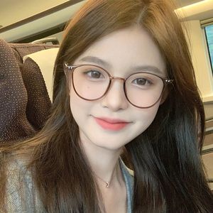 冷茶色眼镜女素颜神器复古圆形大框细框学生防蓝光大脸方圆脸近视