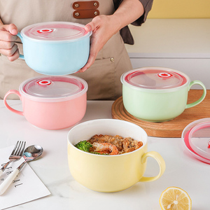 乐扣乐扣陶瓷泡面碗饭碗带盖手柄学生宿舍个人专用方便面保鲜碗便