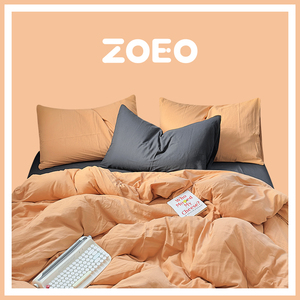 韩国ZOEO全棉新款舒适纯棉四件套简约风禁止焦虑橘色床单床笠床品