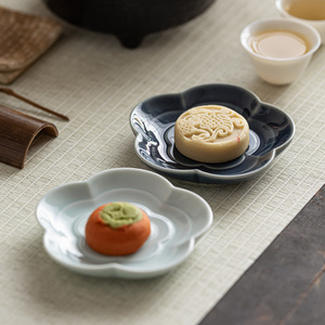 创意中式果盘茶点盘陶瓷壶承小号瓜子盘干果糕点盘精致客厅零食盘