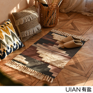 复古中古棉麻波西米亚地毯流苏编织地垫异域民族风客厅卧室床边毯