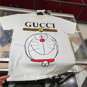 gucci古驰t恤叮当猫卡通图案字母哆啦a梦联名款古奇短袖男女同款