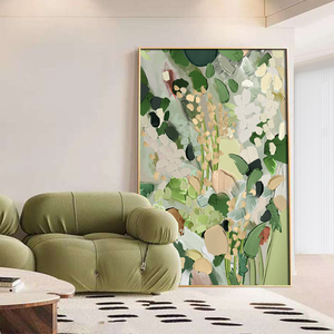 大芬村纯手绘油画绿色薄荷曼波风抽象肌理画客厅沙发背景墙装饰画
