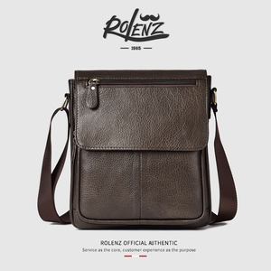 ROLENZ高端品牌男士斜挎包新款真皮竖款商务大容量包包通勤单肩包
