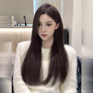 假发女长发八字刘海长直发网红黑茶色自然无痕全头套式整顶假发套