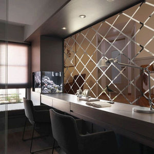 亚克力3d立体镜面墙贴自粘客餐厅电视背景墙菱形网红镜子装饰茶色