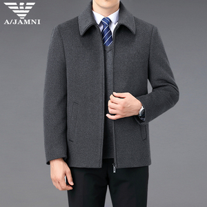 意大利AMNI羊毛短款毛呢大衣男高档呢子灰色羊绒加厚羽绒服外套