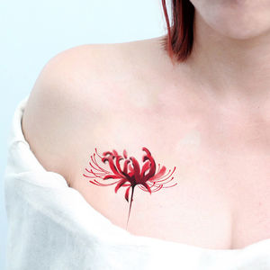 绚烂彼岸花纹身贴曼珠沙华女防水彩色锁骨性感胸前可洗仿真闺蜜贴