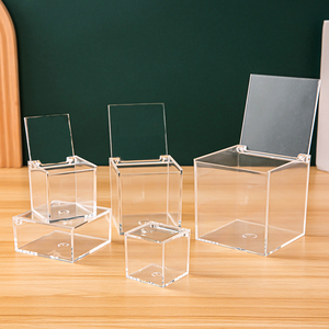 精美透明塑料盒正方形翻盖手办首饰化妆品收纳亚克力爬虫斗鱼盒子