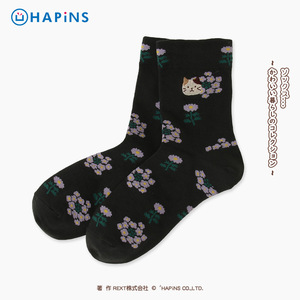 日本HAPiNS夏季猫咪中筒袜女士短袜可爱卡通袜子女袜五双组合礼品