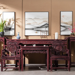 明清家具农村中堂六件套条柜实木中式堂屋南榆木八仙桌椅供桌条案