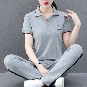 啄木鸟纯棉运动套装女夏季新款薄款时尚宽松高档休闲服短袖两件套
