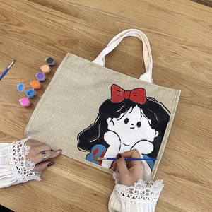 手绘帆布包涂鸦diy布袋麻布涂色儿童便当包自治材料包环保袋白帆