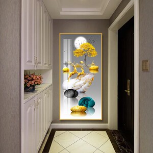 入户玄关装饰画轻奢进门竖版壁画走廊过道山水玄幻晶瓷画挂画北欧