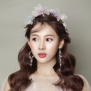 头上戴的饰品新娘头花翅膀超仙发带婚纱花环花朵耳环发饰套装配