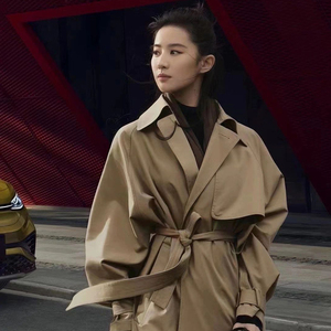 商场同款 春秋新款风衣女中长款刘亦菲明星同款系带英伦气质外套