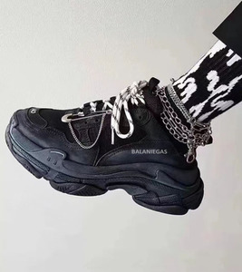balaniegas/巴黎家triple纯黑色男女气垫老爹鞋休闲厚底系带鞋垫