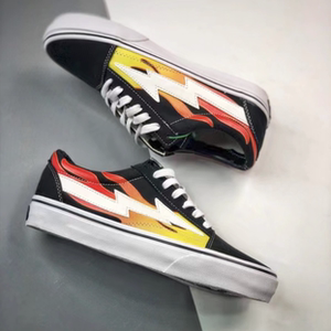 万斯官方旗舰店oldskool闪电联名黑火焰低帮休闲帆布鞋男女滑板鞋
