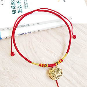 宝宝金锁编绳婴儿项圈挂绳儿童黄金吊坠绳手工编织项链长命锁红绳