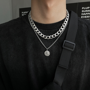 双层硬币头像项链