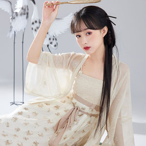 汉服女白仙女吊带国风提花连衣裙绣花对襟长衫日常防晒改良汉服夏