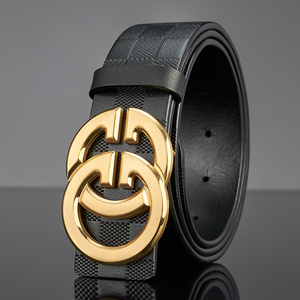 奢侈品gg皮带男士真皮平滑扣内扣不锈钢纯牛皮年轻人商务裤腰带潮